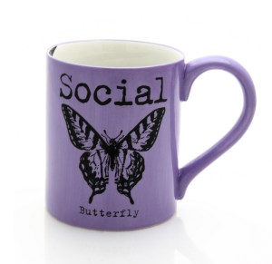 mug, social butterfly, writing